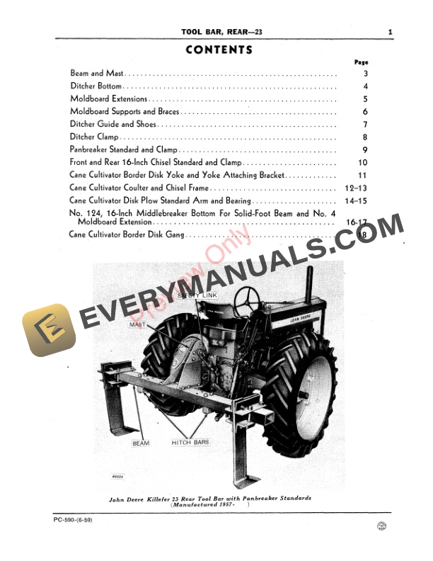 John Deere 23 Rear Tool Bar Parts Catalog PC590 01JUN59-3