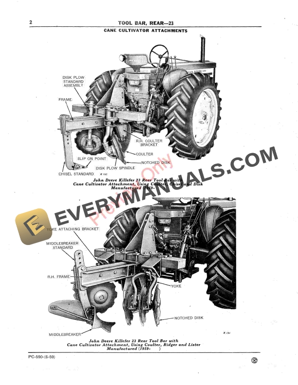 John Deere 23 Rear Tool Bar Parts Catalog PC590 01JUN59-4