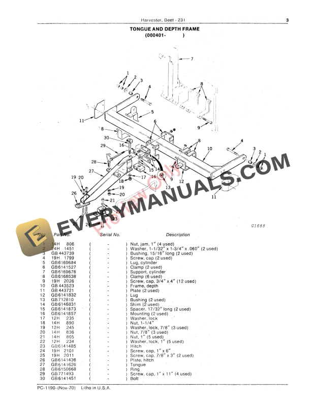 John Deere 231 Beet Harvester Parts Catalog PC1190 01NOV70 5