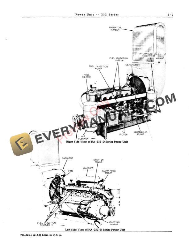 John Deere 232 Series Power Unit, HA Parts Catalog PC621 01DEC63-3