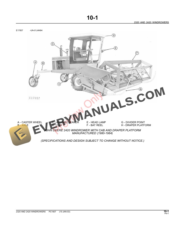 John Deere 2320, 2420 Windrowers Parts Catalog PC1907 09MAY11-3