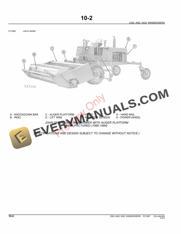 John Deere 2320, 2420 Windrowers Parts Catalog PC1907 09MAY11-4