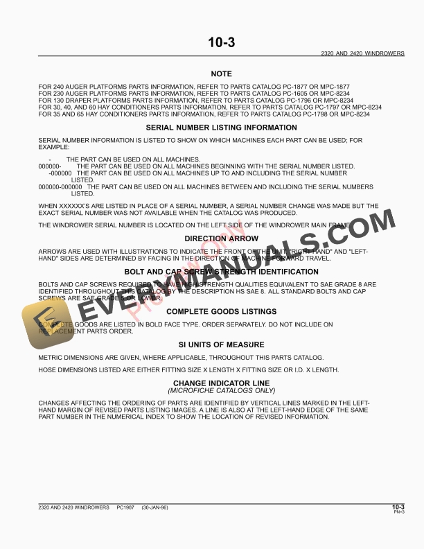 John Deere 2320, 2420 Windrowers Parts Catalog PC1907 09MAY11-5