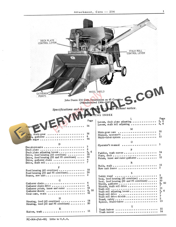 John Deere 234 Corn Attachment Parts Catalog PC904 01FEB68-3
