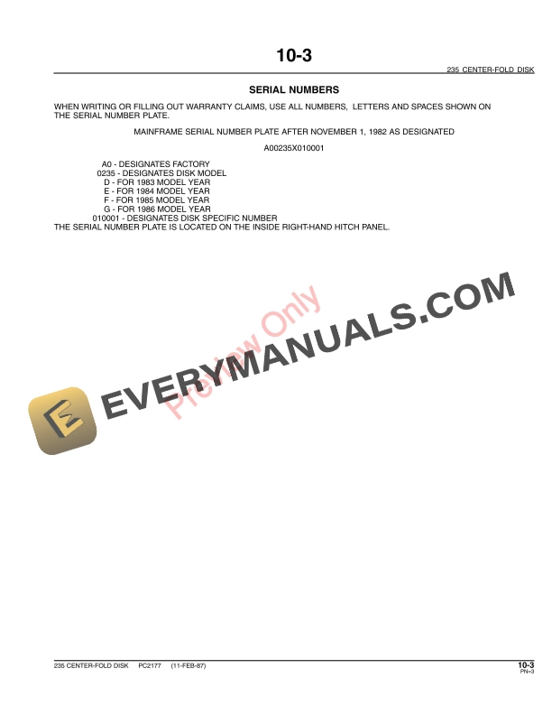 John Deere 235 Center-Fold Disk Parts Catalog PC2177 31MAY11-5