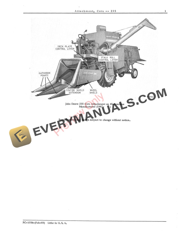 John Deere 235 Corn Attachment Parts Catalog PC1054 01JAN69 4 John Deere 235 Corn Attachment Parts Catalog PC1054 01JAN69 3