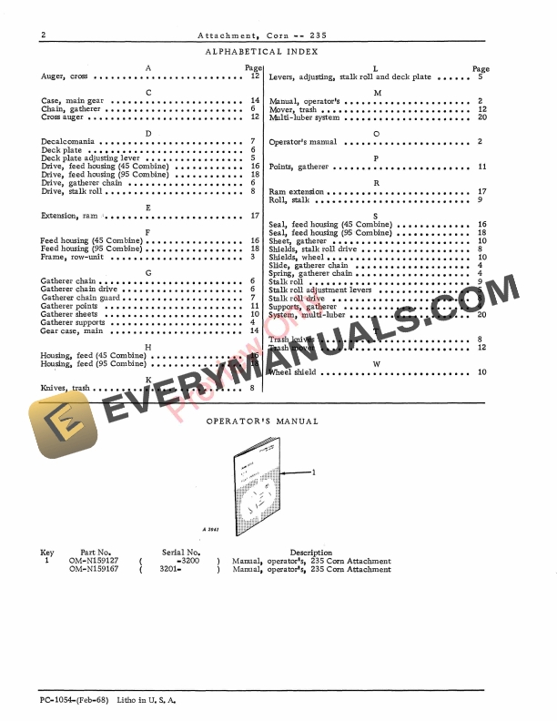 John Deere 235 Corn Attachment Parts Catalog PC1054 01JAN69 5 John Deere 235 Corn Attachment Parts Catalog PC1054 01JAN69 4