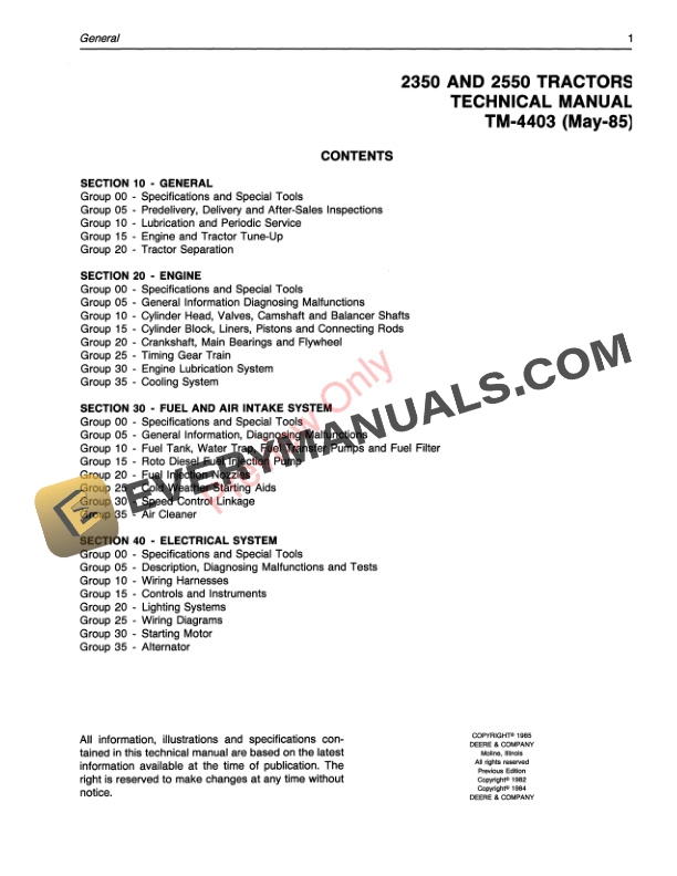 John Deere 2350 2550 Utility Tractors Technical Manual TM4403 01MAY85 3