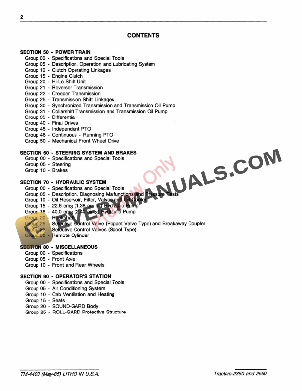 John Deere 2350 2550 Utility Tractors Technical Manual TM4403 01MAY85 4