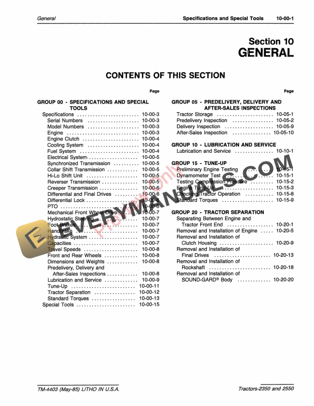 John Deere 2350 2550 Utility Tractors Technical Manual TM4403 01MAY85 5