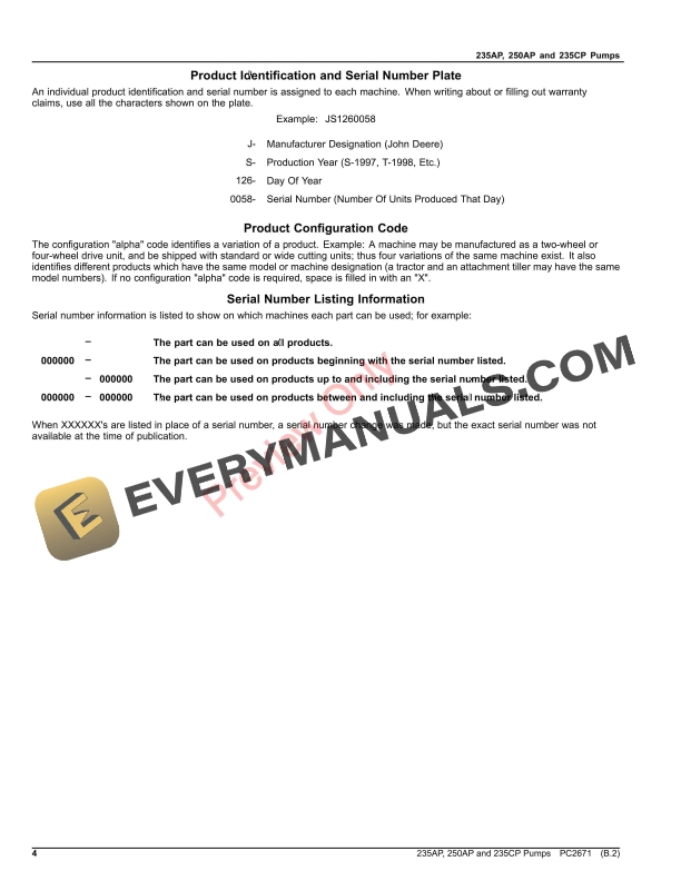 John Deere 235AP, 250AP AND 235CP PUMPS Parts Catalog PC2671 09DEC22-4