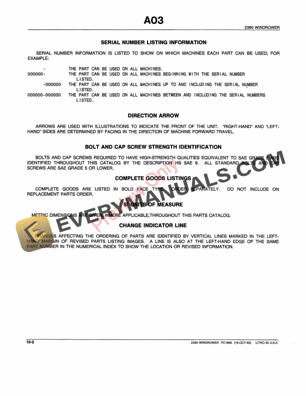 John Deere 2360 Self-Propelled Windrower Parts Catalog PC1966 01JUL93-4