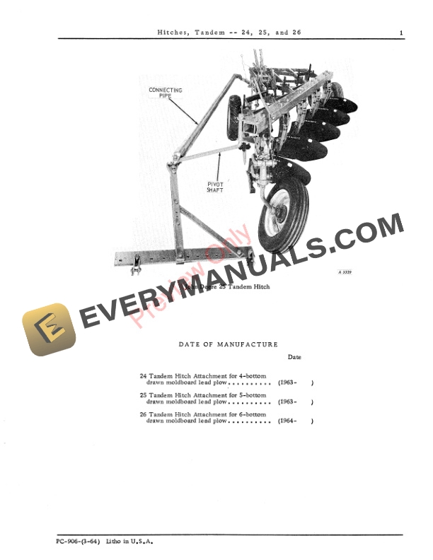 John Deere 24, 25, 26 Tandem Hitches Parts Catalog PC906 01MAR64-3