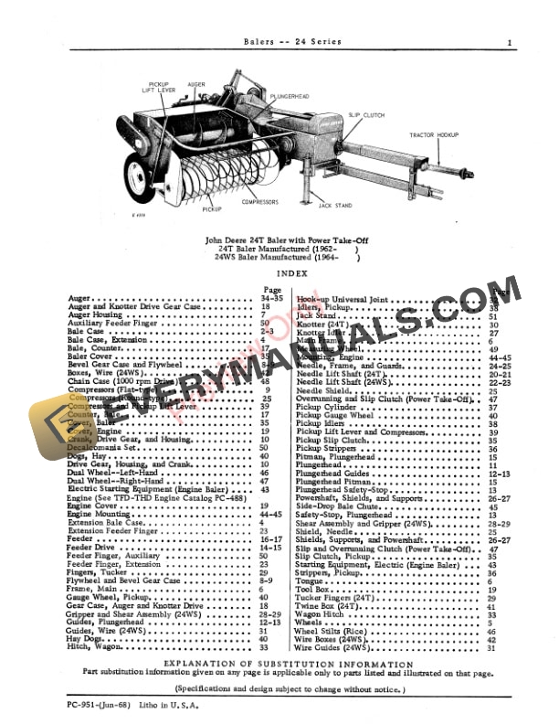 John Deere 24 Series Balers Parts Catalog PC951 01JUN68-3