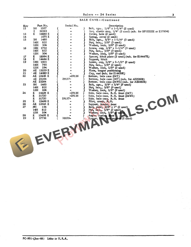 John Deere 24 Series Balers Parts Catalog PC951 01JUN68-5