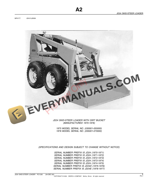 John Deere 24 Skid Steer Loader Parts Catalog PC1230 23AUG04-3