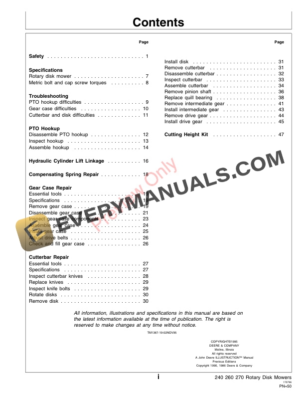 John Deere 240 260 and 270 Rotary Disk Mowers Technical Manual TM1367 02NOV95 3