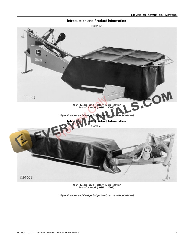 John Deere 240 AND 260 ROTARY DISK MOWERS Parts Catalog PC2006 20SEP21-3