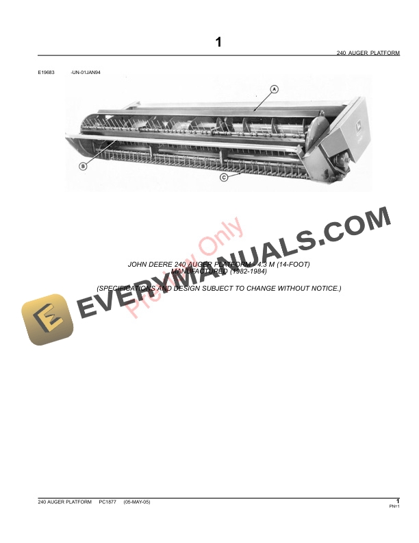 John Deere 240 Auger Platform Parts Catalog PC1877 11MAY11-3