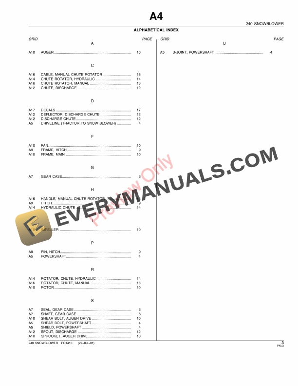 John Deere 240 Rotary Snow Plow Parts Catalog PC1410 02JUN11-5