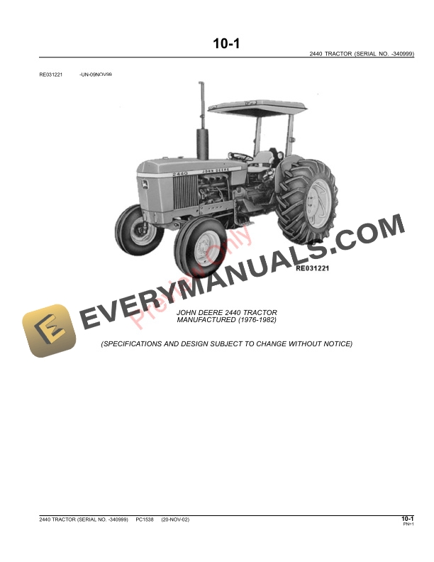 John Deere 2440 Tractor Parts Catalog PC1538 11MAY11-3