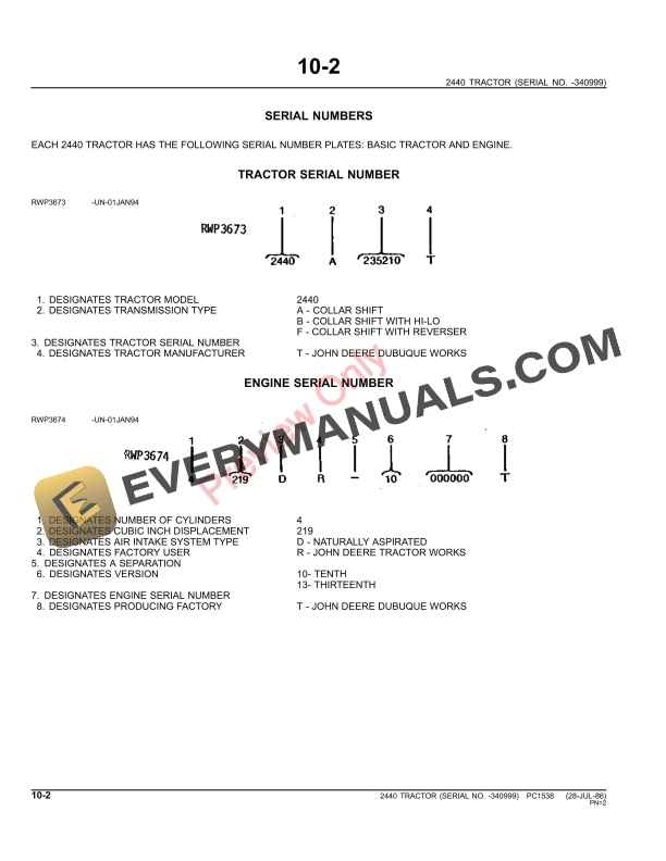 John Deere 2440 Tractor Parts Catalog PC1538 11MAY11-4