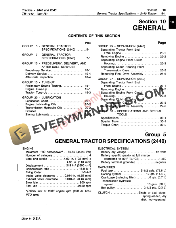 John Deere 2440 and 2640 Tractors Technical Manual TM1142 01MAR81 5