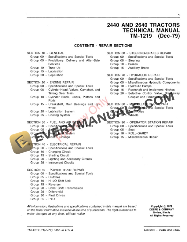 John Deere 2440 and 2640 Tractors Technical Manual TM1219 01DEC79 3