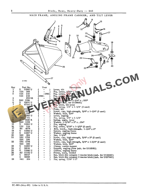 John Deere 245 Blade Parts Catalog PC661 01MAY69-4