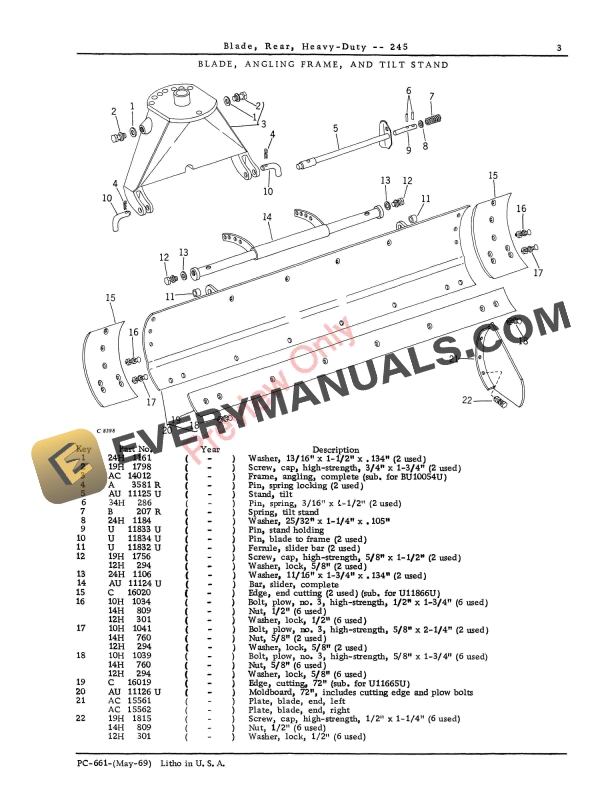 John Deere 245 Blade Parts Catalog PC661 01MAY69-5