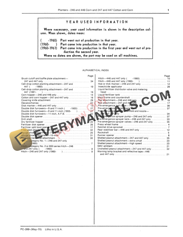 John Deere 246, 446 Corn Planters, 247, 447 Cotton and Corn Planters Parts Catalog PC399 01MAY70-3