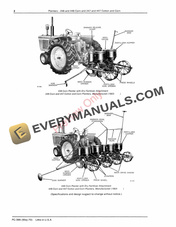 John Deere 246, 446 Corn Planters, 247, 447 Cotton and Corn Planters Parts Catalog PC399 01MAY70-4