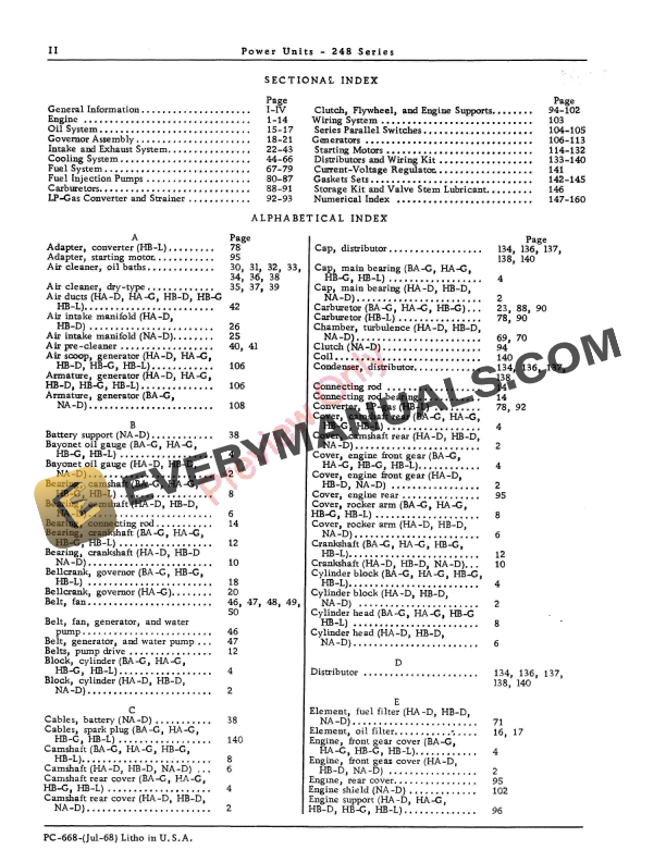John Deere 248 LP-Gas or Diesel Power Units Parts Catalog PC668 01JUL68-4