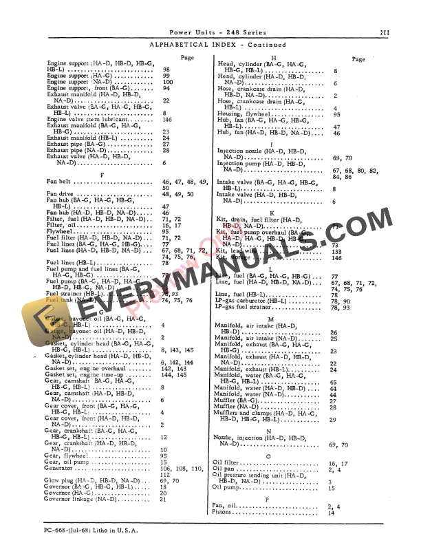 John Deere 248 LP-Gas or Diesel Power Units Parts Catalog PC668 01JUL68-5