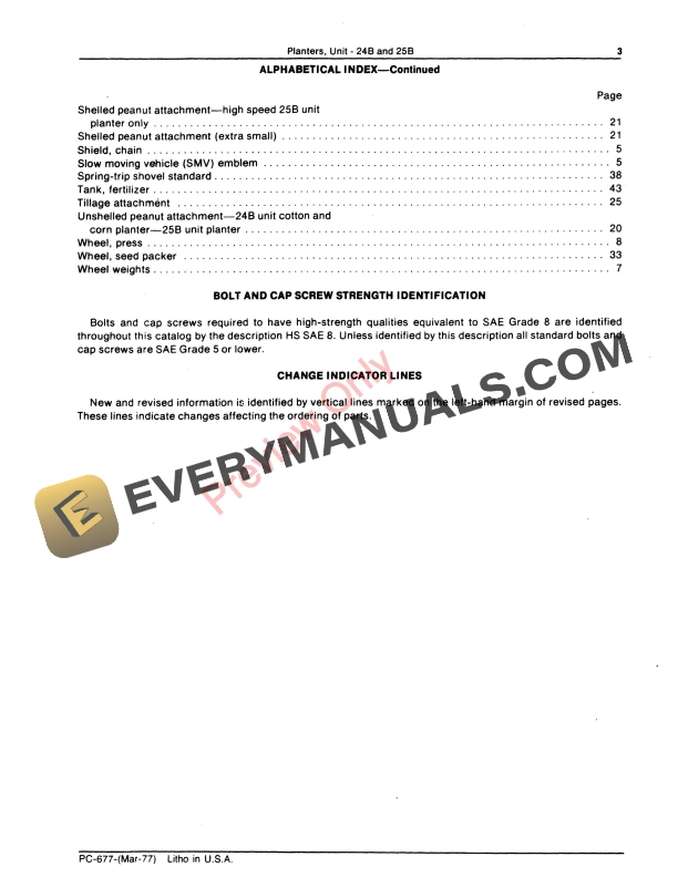 John Deere 24B, 25B Unit Planters Parts Catalog PC677 01MAR77-5