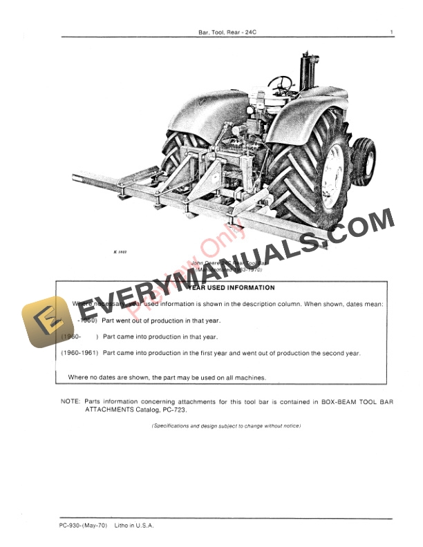 John Deere 24C Rear Toolbar Parts Catalog PC930 01MAY70-3