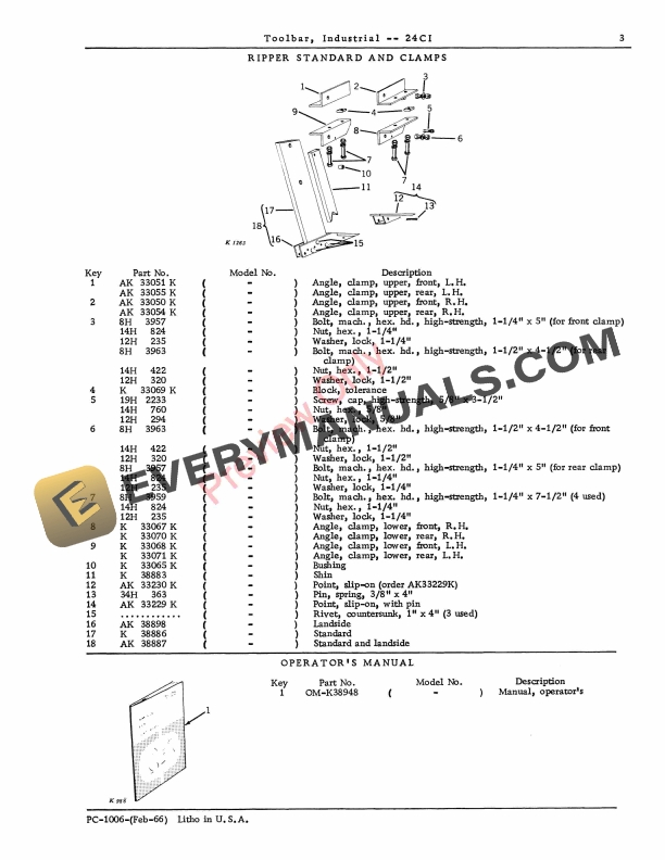 John Deere 24CI Industrial Toolbar Parts Catalog PC1006 01FEB66 5