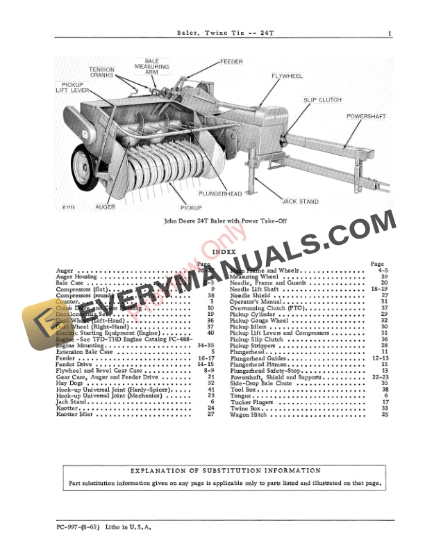 John Deere 24T Twine-Tie Baler Parts Catalog PC997 01AUG67-3