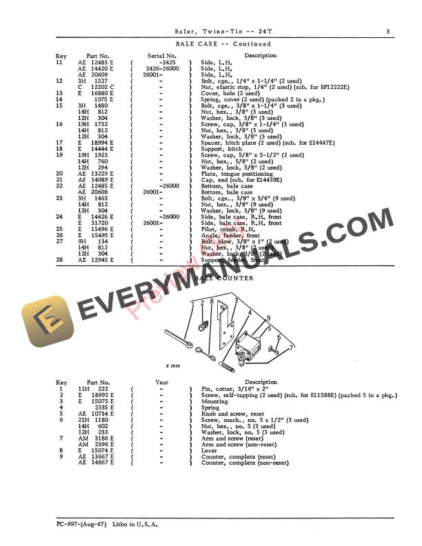 John Deere 24T Twine-Tie Baler Parts Catalog PC997 01AUG67-5