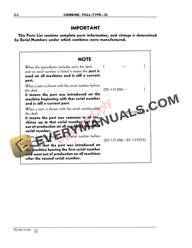 John Deere 25 Combine Parts Catalog PC267 01APR56-4