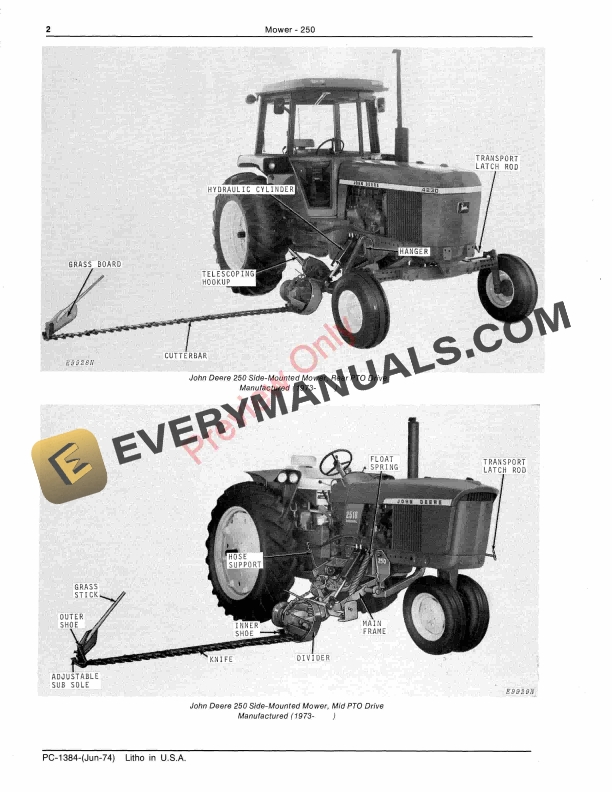John Deere 250 Side Mounted Mower Parts Catalog PC1384 01JUN74-4