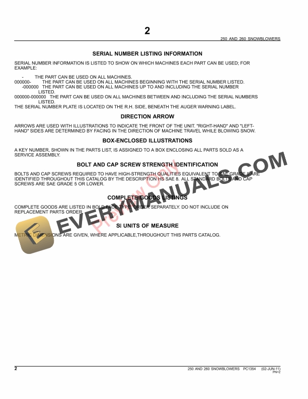John Deere 250 and 260 Snow Blowers Parts Catalog PC1354 02JUN11-4