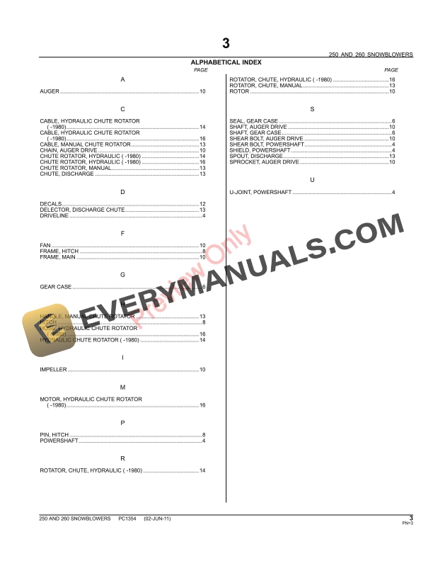 John Deere 250 and 260 Snow Blowers Parts Catalog PC1354 02JUN11-5