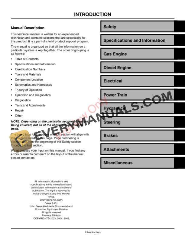 John Deere 2500 2500A and 2500E Professional Greens Mower Technical Manual TM1757 01DEC05 3