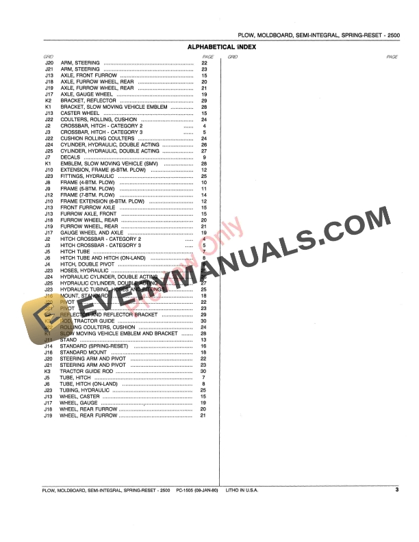 John Deere 2500 Spring-Reset Semi-Integral Moldboard Plow Parts Catalog PC1505 09JAN80 6 John Deere 2500 Spring-Reset Semi-Integral Moldboard Plow Parts Catalog PC1505 09JAN80-5