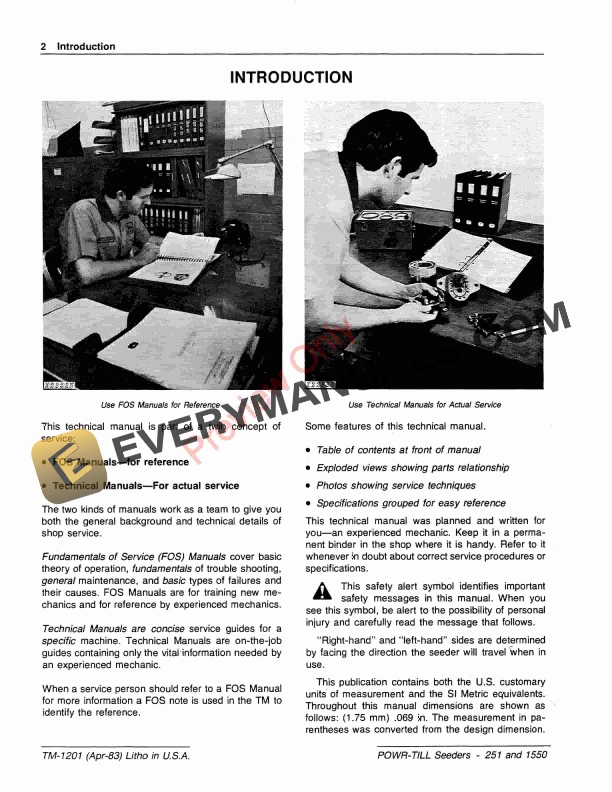 John Deere 251 1550 Powr Till Seeder Technical Manual TM1201 01APR83 4
