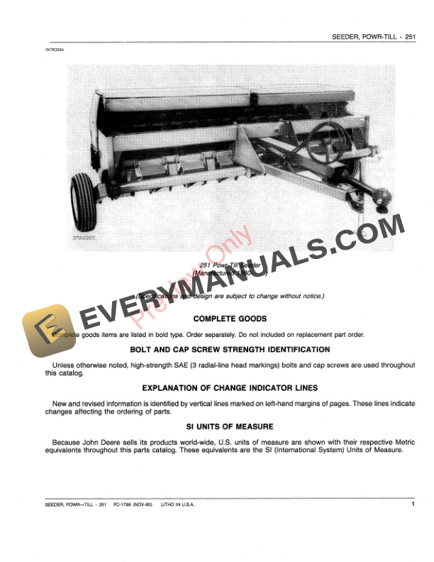 John Deere 251 Powr-Till Seeder Parts Catalog PC1799 01NOV80-3