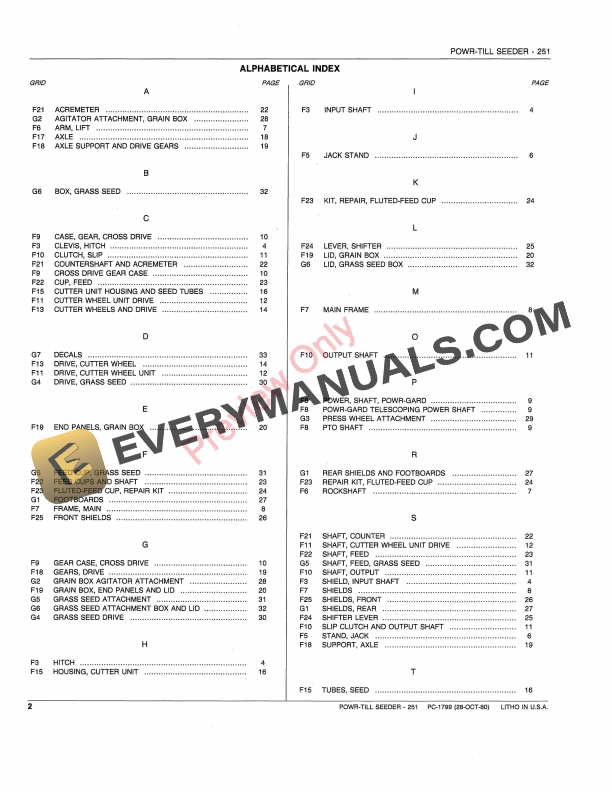 John Deere 251 Powr-Till Seeder Parts Catalog PC1799 01NOV80-4
