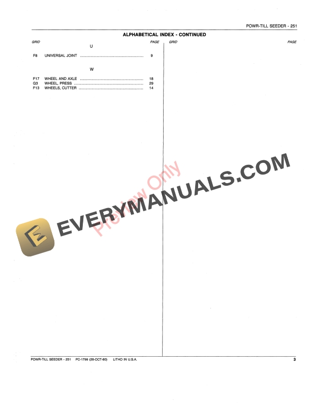 John Deere 251 Powr-Till Seeder Parts Catalog PC1799 01NOV80-5