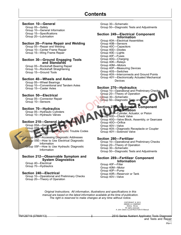 John Deere 2510 Series Nutrient Applicator Technical Manual TM129719 07MAY13 3